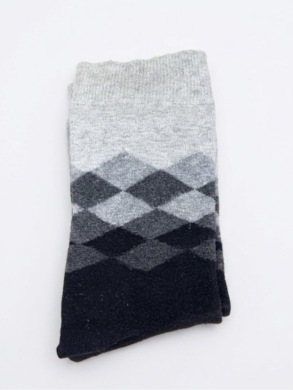 Happy Socks Unisex Grey Argyle Crew Socks OSFM Black & Grey Monochrome